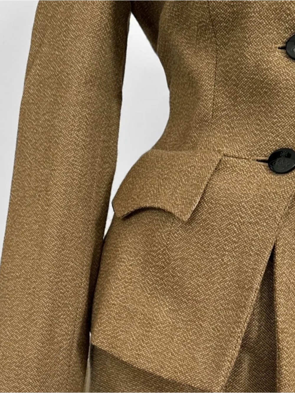Structured Fitted Blazer and Skirt Set in Olive Brown - Picture 3 of 14